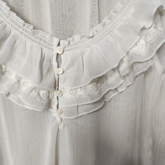 Hollister Womens |M| Ivory Peasant Prairie Ruffle Embroidered Blouse - Picture 2 of 9